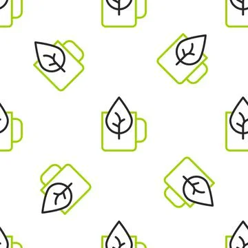 Line Cup of tea with leaf icon isolated seamless pattern on white background Illustrazione stock