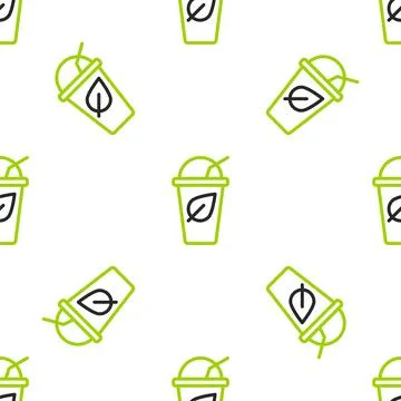 Line Cup of tea with leaf icon isolated seamless pattern on white backgroun.. Stockillustratie