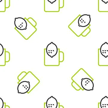 Line Cup of tea with lemon icon isolated seamless pattern on white background Stock Illustration