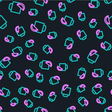 Line Cup of tea with lemon icon isolated seamless pattern on black background イラスト素材