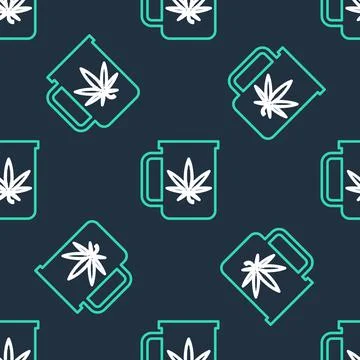 Line Cup tea with marijuana or cannabis leaf icon isolated seamless pattern on Stock Illustration