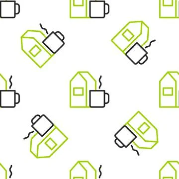 Line Cup of tea with milk icon isolated seamless pattern on white background Stock Illustration