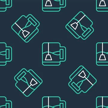 Line Cup of tea with tea bag icon isolated seamless pattern on black background 스톡 일러스트