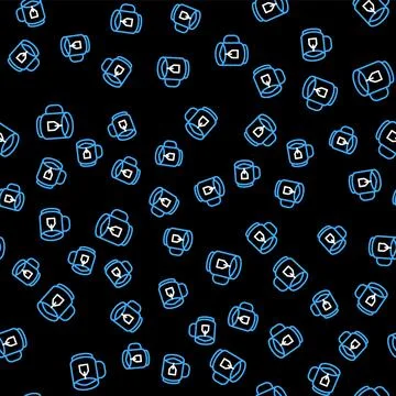 Line Cup of tea with tea bag icon isolated seamless pattern on black backgrou Illustrazione stock