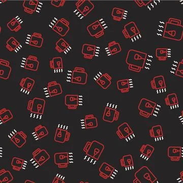 Line Cup of tea with tea bag icon isolated seamless pattern on black background 스톡 일러스트