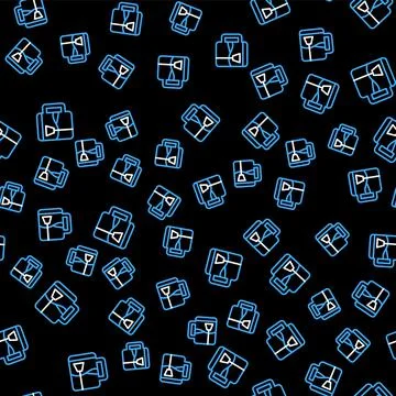 Line Cup of tea with tea bag icon isolated seamless pattern on black background 스톡 일러스트