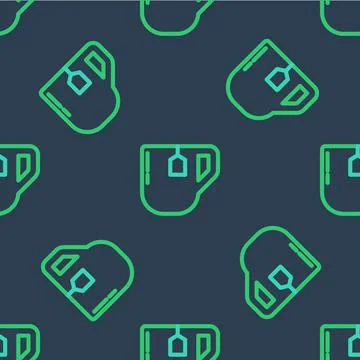Line Cup of tea with tea bag icon isolated seamless pattern on blue background Stock Illustration