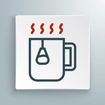 Line Cup of tea with tea bag icon isolated on white background. Colorful outline 스톡 일러스트