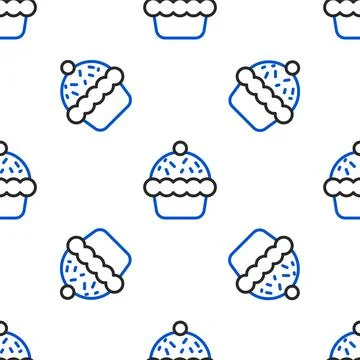 Line Cupcake icon isolated seamless pattern on white background. Colorful 스톡 일러스트