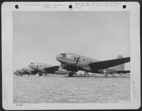 Line Up Of Curtiss C-46 Commandos At A 9Th Troop Carrier Command Base Some... Stock Photos