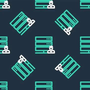 Line Customer care server icon isolated seamless pattern on black background Illustrazione stock