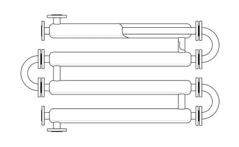 Line Cut Double Pipe Heat Exchanger. Apparatus for chemical processing. Pipe- Stock Illustration