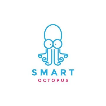 Line cute smart octopus logo design vector graphic symbol icon sign illustr.. 스톡 일러스트