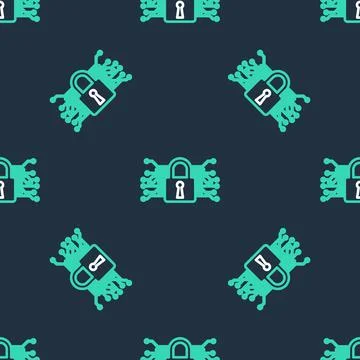 Line Cyber security icon isolated seamless pattern on black background. Closed Stock Illustration