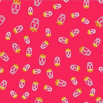 Line Cyber security icon isolated seamless pattern on red background. Closed Stock Illustration