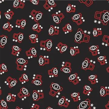 Line Cyber security icon isolated seamless pattern on black background. Closed Illustrazione stock