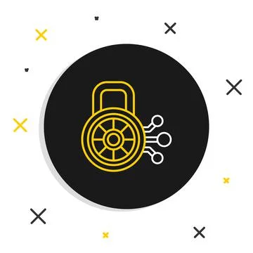 Line Cyber security icon isolated on white background. Closed padlock on digital Stock Illustration
