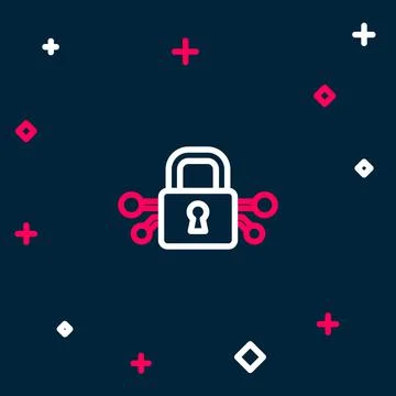 Line Cyber security icon isolated on blue background. Closed padlock on digital Stock Illustration