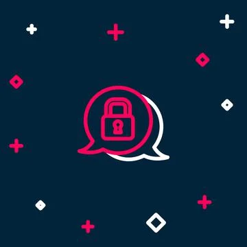 Line Cyber security icon isolated on blue background. Closed padlock on digital Stock Illustration