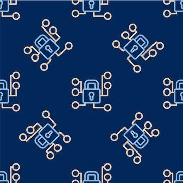 Line Cyber security icon isolated seamless pattern on blue background. Closed Stock Illustration