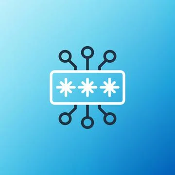Line Cyber security icon isolated on blue background. Closed padlock on digital Stock Illustration