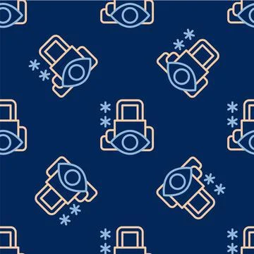 Line Cyber security icon isolated seamless pattern on blue background. Closed Stock Illustration