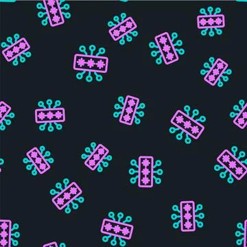 Line Cyber security icon isolated seamless pattern on black background. Close イラスト素材