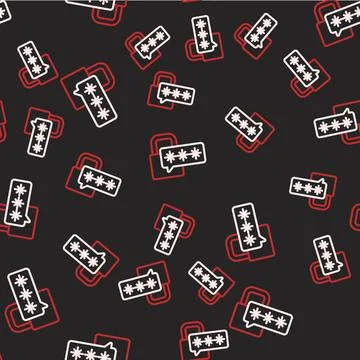 Line Cyber security icon isolated seamless pattern on black background. Closed Stock Illustration