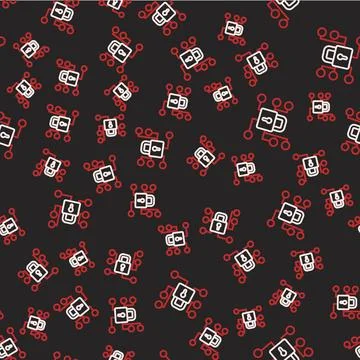 Line Cyber security icon isolated seamless pattern on black background. Closed Stock Illustration
