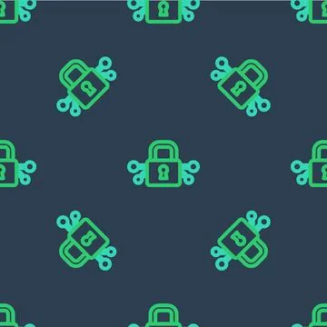 Line Cyber security icon isolated seamless pattern on blue background. Closed Stock Illustration