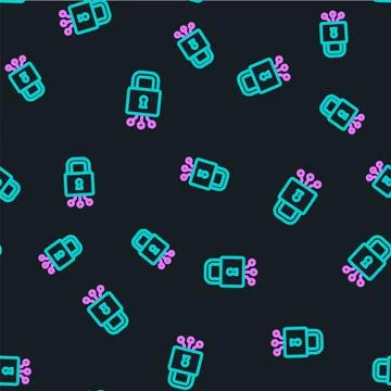 Line Cyber security icon isolated seamless pattern on black background. Clo.. Stock Illustration