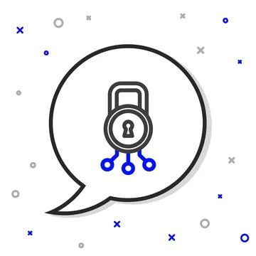 Line Cyber security icon isolated on white background. Closed padlock on di.. Illustrazione stock