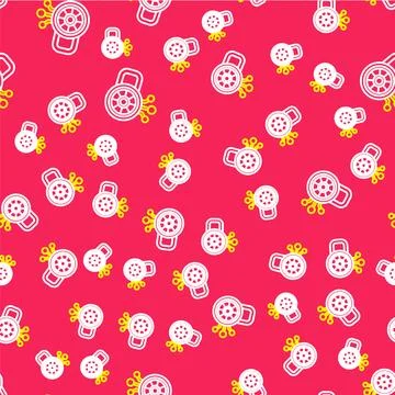 Line Cyber security icon isolated seamless pattern on red background. Close.. Illustrazione stock