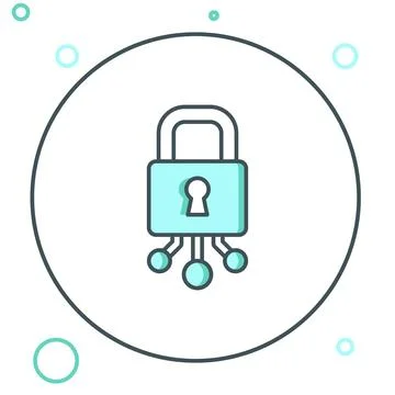Line Cyber security icon isolated on white background. Closed padlock on di.. 库存插图