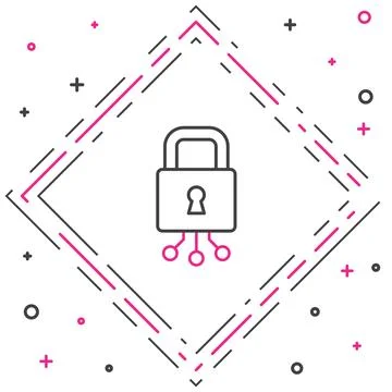 Line Cyber security icon isolated on white background. Closed padlock on di.. Stock Illustration