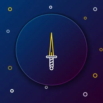 Line Dagger icon isolated on blue background. Knife icon. Sword with sharp blade Illustrazione stock