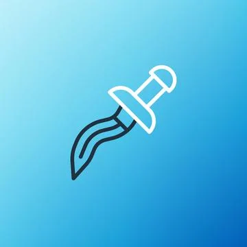 Line Dagger icon isolated on blue background. Knife icon. Sword with sharp blade Stock Illustration