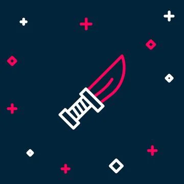 Line Dagger icon isolated on blue background. Knife icon. Sword with sharp .. Stock Illustration