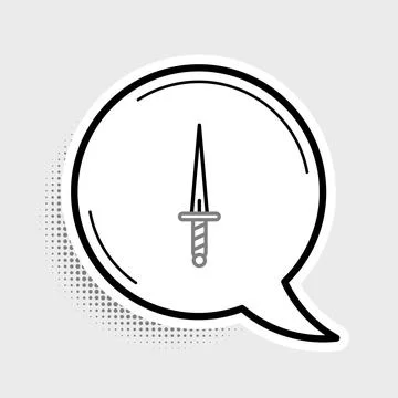 Line Dagger icon isolated on grey background. Knife icon. Sword with sharp blade Stock Illustration