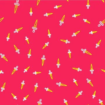 Line Dagger icon isolated seamless pattern on red background. Knife icon. Sword Stock Illustration