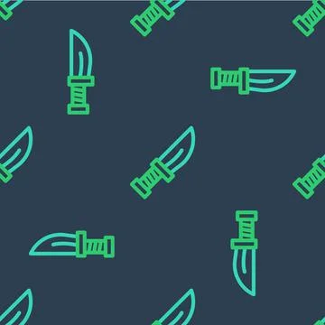 Line Dagger icon isolated seamless pattern on blue background. Knife icon. Sword Stock Illustration