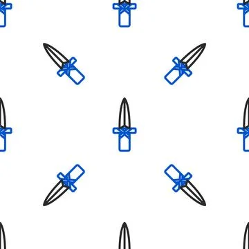 Line Dagger icon isolated seamless pattern on white background. Knife icon... Stock Illustration