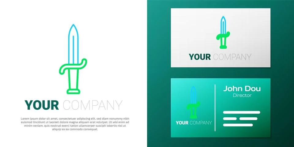 Line Dagger icon isolated on white background. Knife icon. Sword with sharp Illustrazione stock