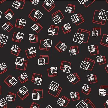 Line Daily paper notepad icon isolated seamless pattern on black background 스톡 일러스트