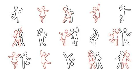 Line dancer, dancer couple icon. Latin, tango, salsa girl, boy pose outline icon Stock Illustration