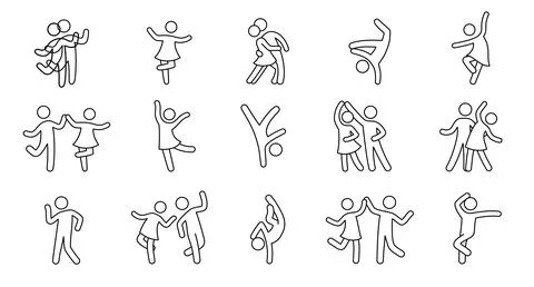 Line dancer, dancer couple icon. Latin, tango, salsa girl, boy pose outline icon Stock Illustration