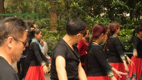 Line dancing in the park, China. Closeup. Stock Footage 112259427