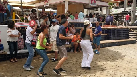 Line dancing in public, Miami. Stock Footage