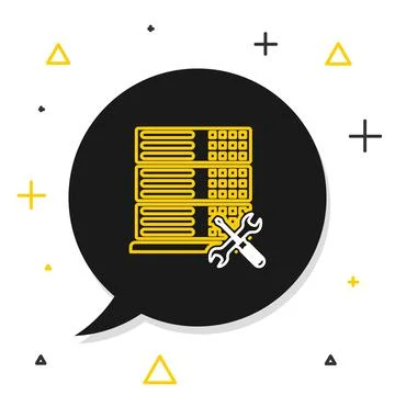 Line Database server with screwdriver and wrench icon isolated on white Illustrazione stock