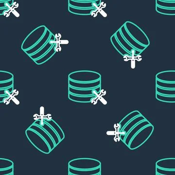 Line Database server with screwdriver and wrench icon isolated seamless pattern Stock Illustration